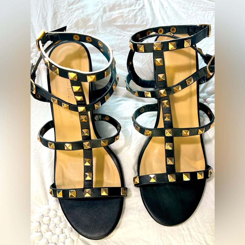Wild thing brand Rockstud Caged Leather Ankle Strap Sandals